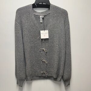 Gray Knit Cardigan with sparkly Bow Details